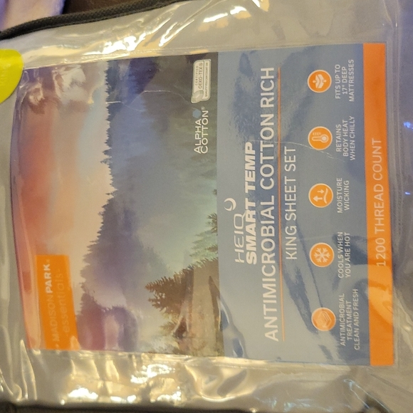 Madison Park Essentials 1200 thread ct King HEIQ Smart Temp sheet set Gray New… - Picture 4 of 7